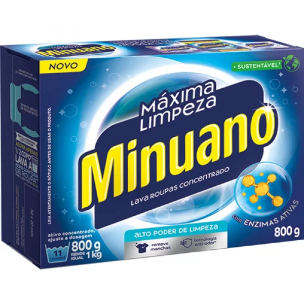 Sabão em Pó Concentrado Máxima Limpeza Minuano - Caixa 800g